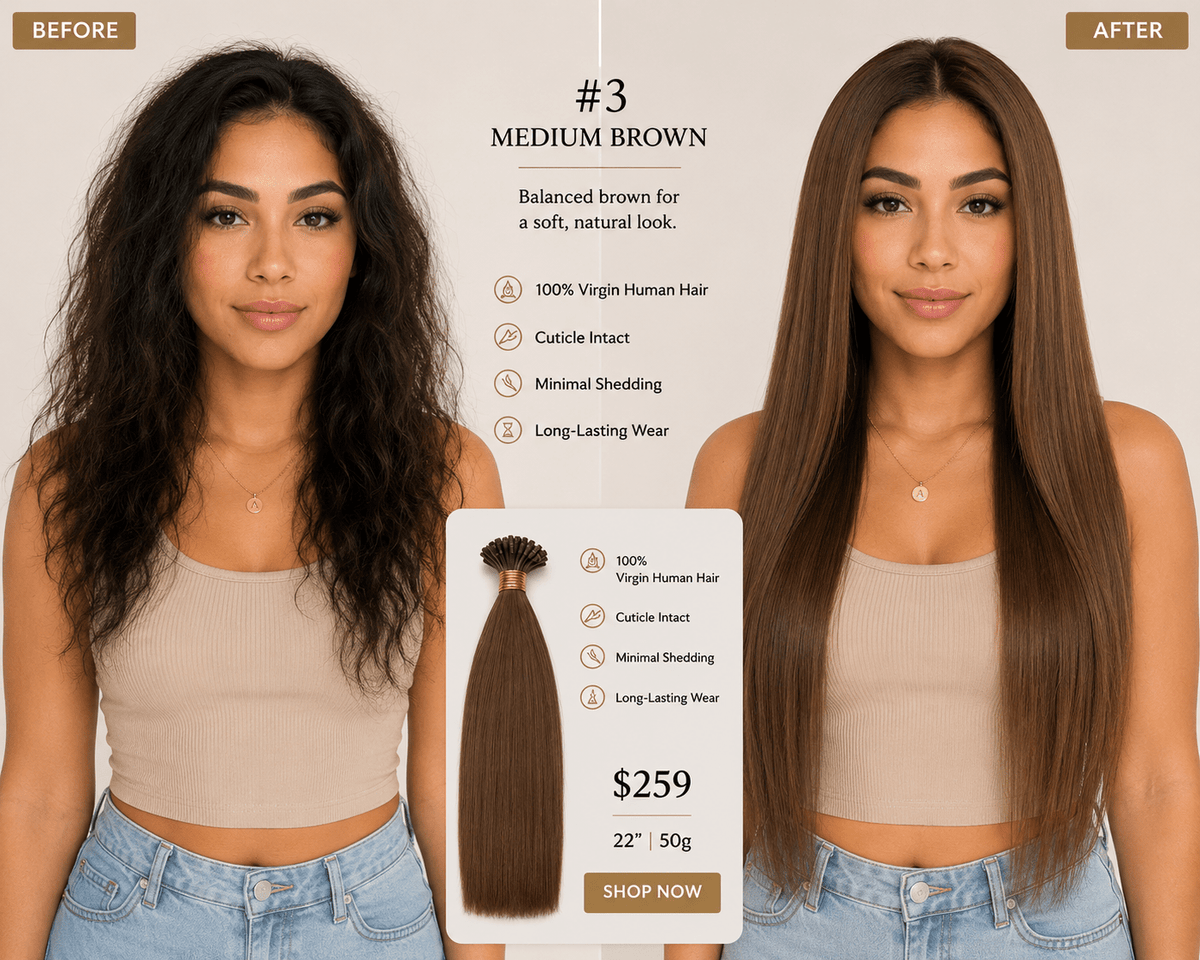 22” 3 Medium Brown K-Tips - GLAMIRA HAIR BEAUTY