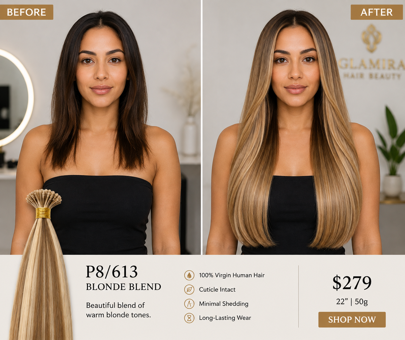 22” P8/613 Blonde Blend K-Tips
