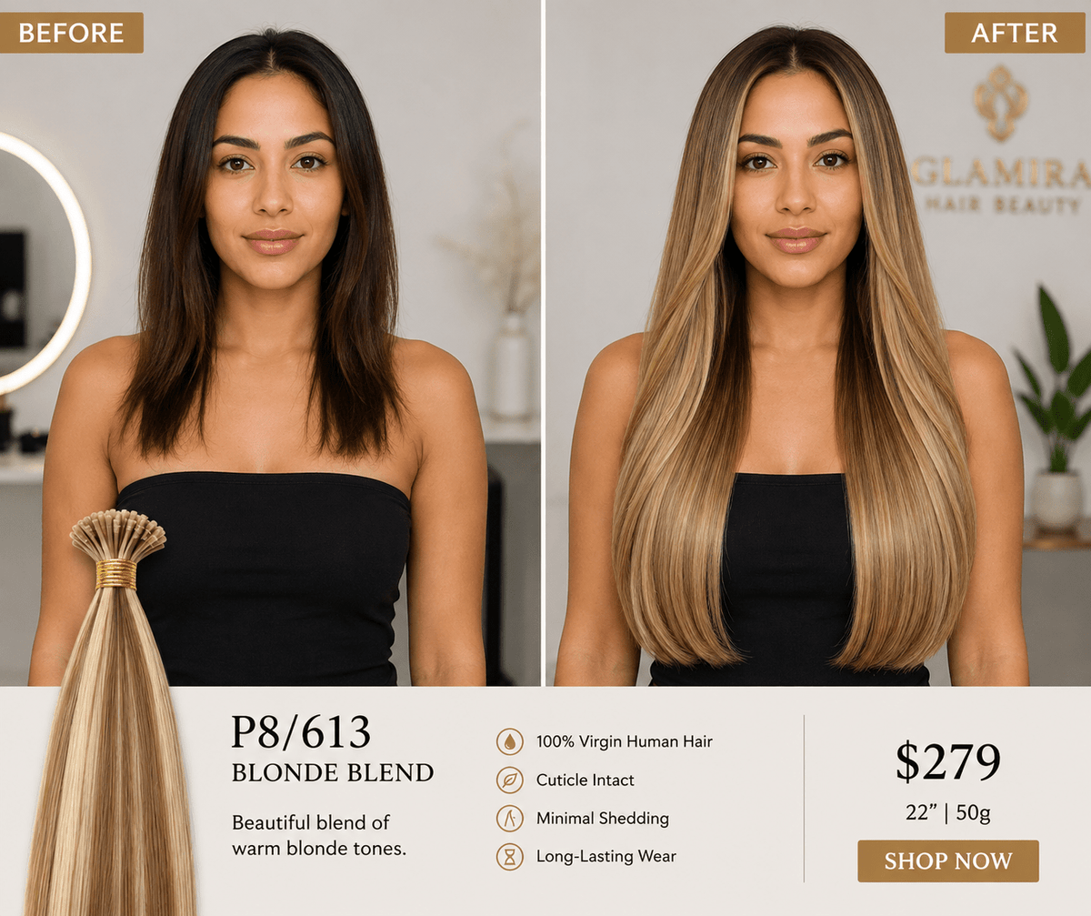 22” P8/613 Blonde Blend K-Tips - GLAMIRA HAIR BEAUTY