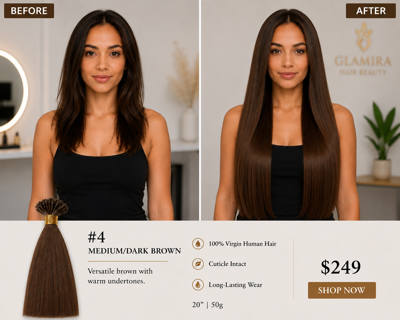 22” #4 Medium/Dark Brown K-Tips