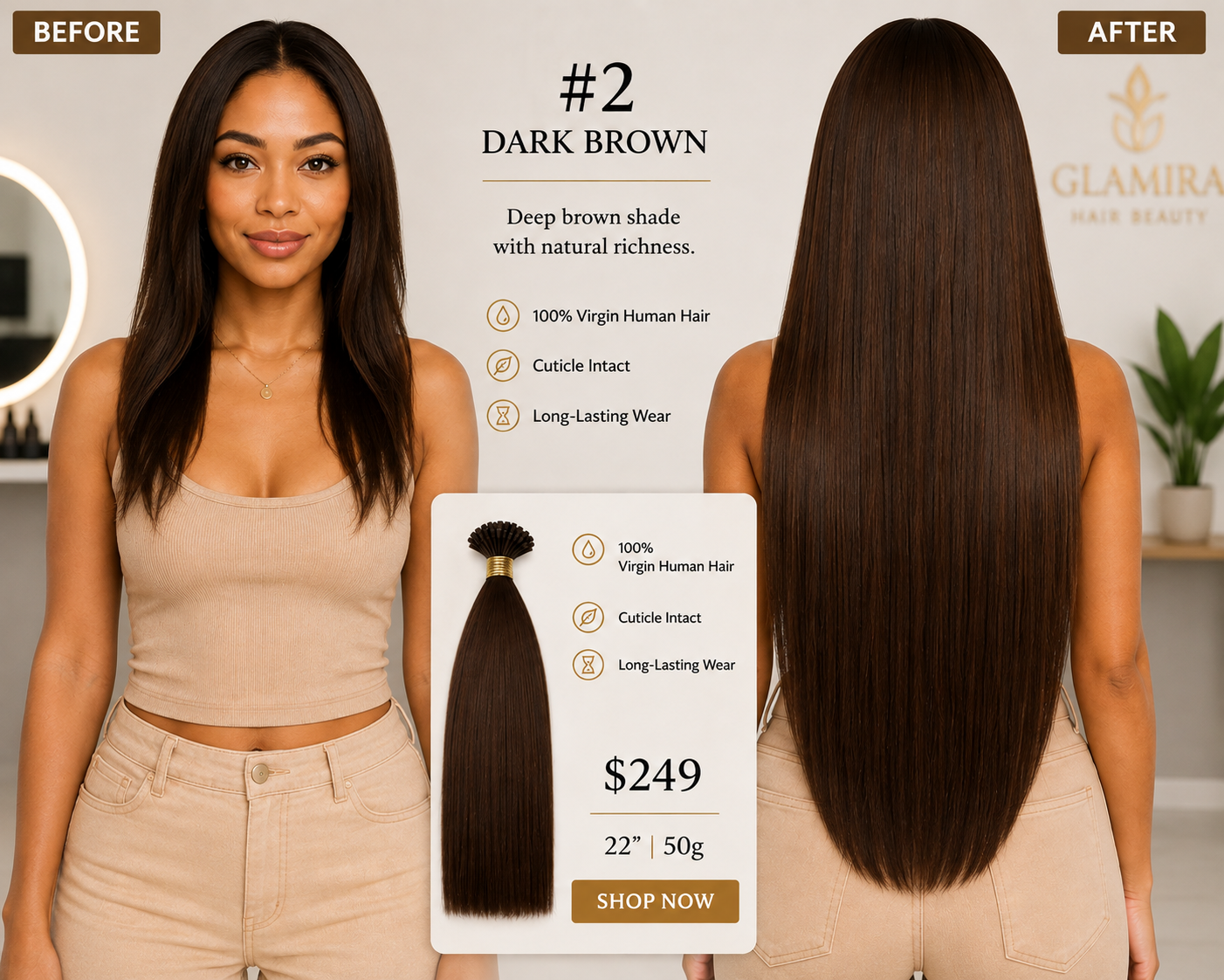 22” #2 Dark Brown K-Tips