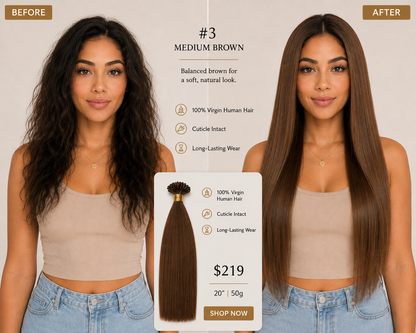 20” #3 Medium Brown I-Tip Hair Extensions