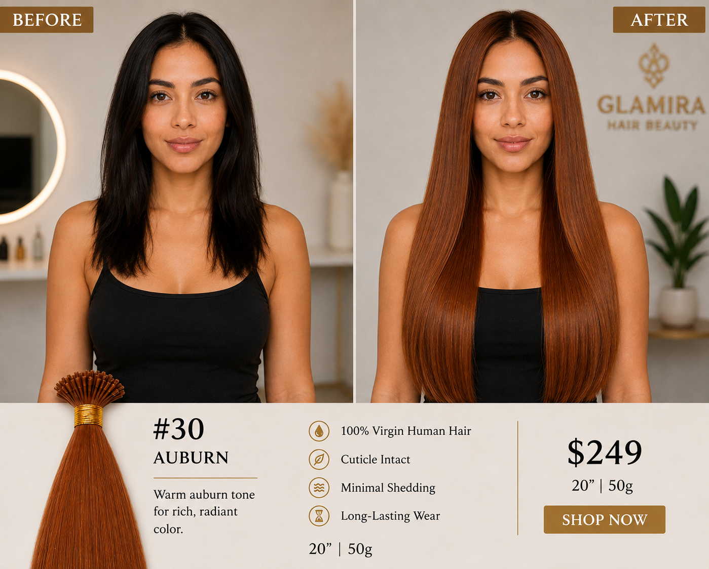 20” #30 Auburn Hair Extensions