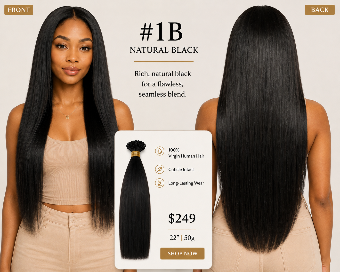 22” #1B Natural Black K-Tips
