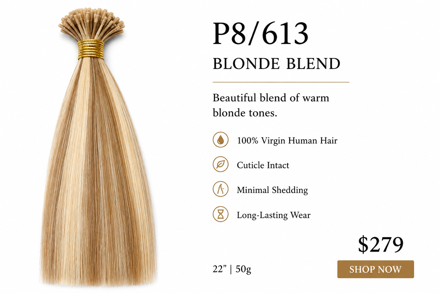 P8/613 Blonde Blend I-Tip Hair Extensions - 22 inch 50g