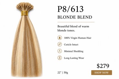 P8/613 Blonde Blend I-Tip Hair Extensions - 22 inch 50g