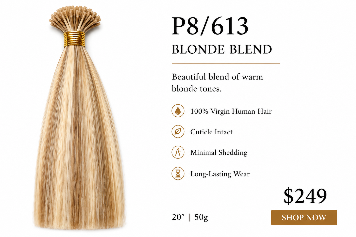 20” P8/613 Blonde Blend K-Tip Hair Extensions