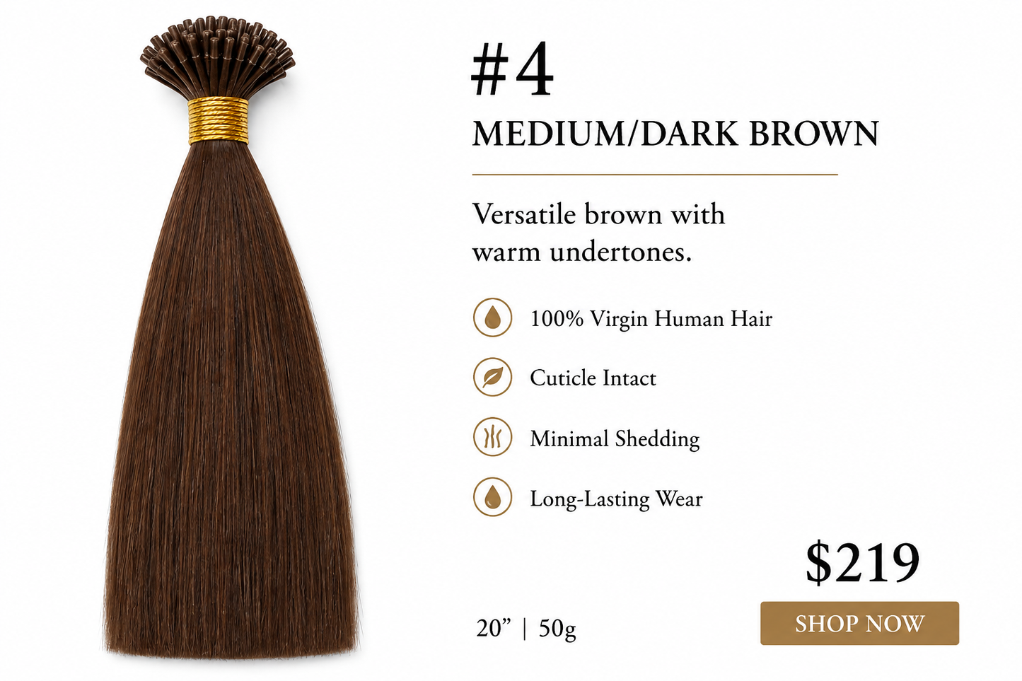 20” #4 Medium/Dark Brown K-Tip Hair Extensions
